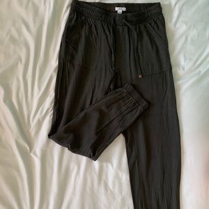 green pants with tie up waist